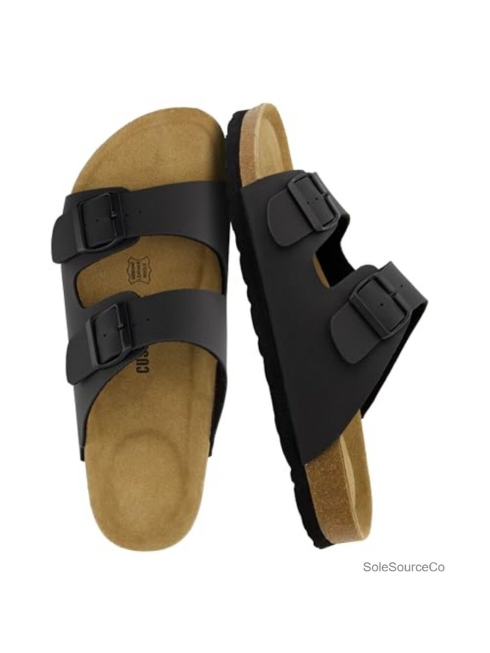 Cork Footbed Adjustable Buckle Slide Sandals Faux Leather EVA Sole Comfort